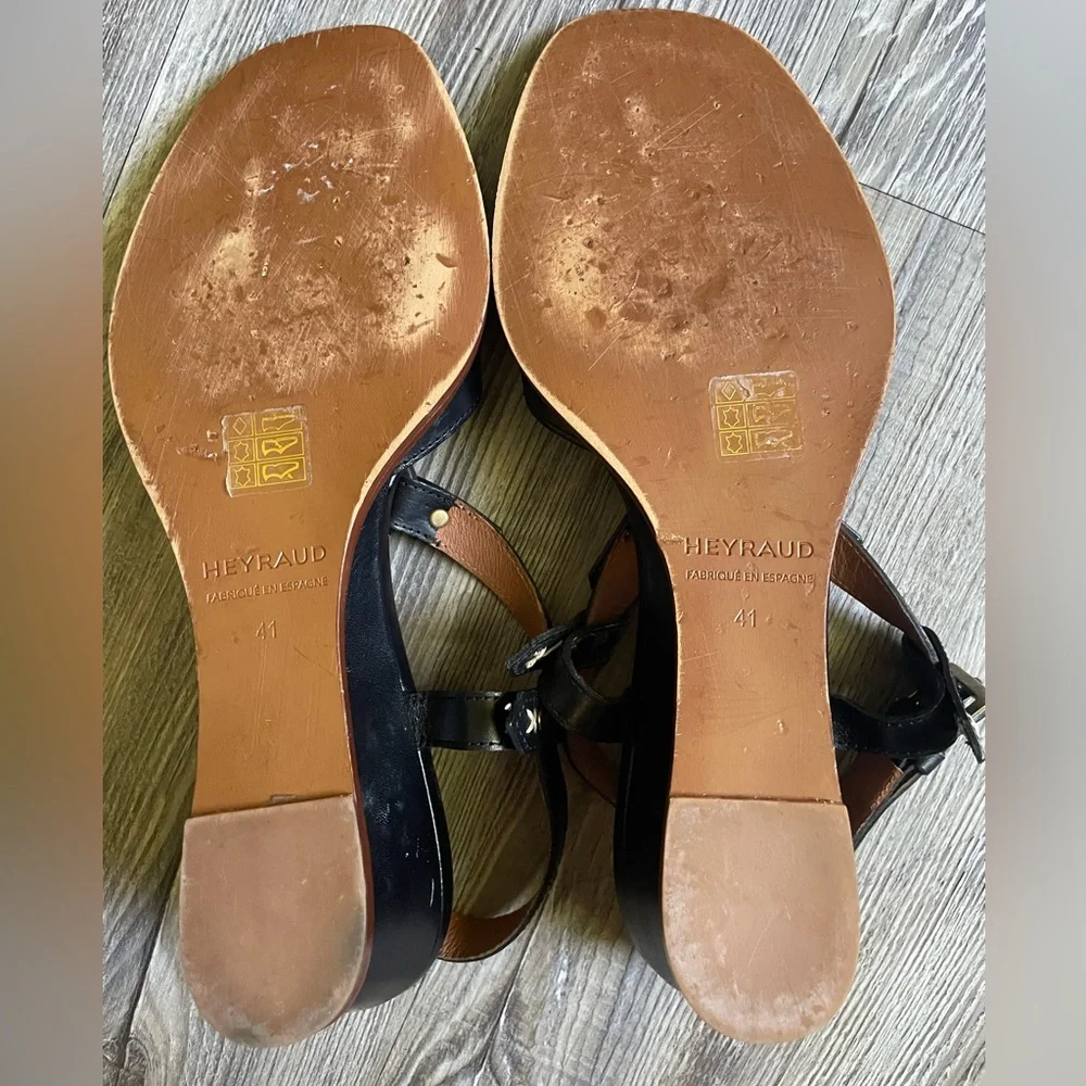 Heyraud Paris Black Leather Women's Sandals